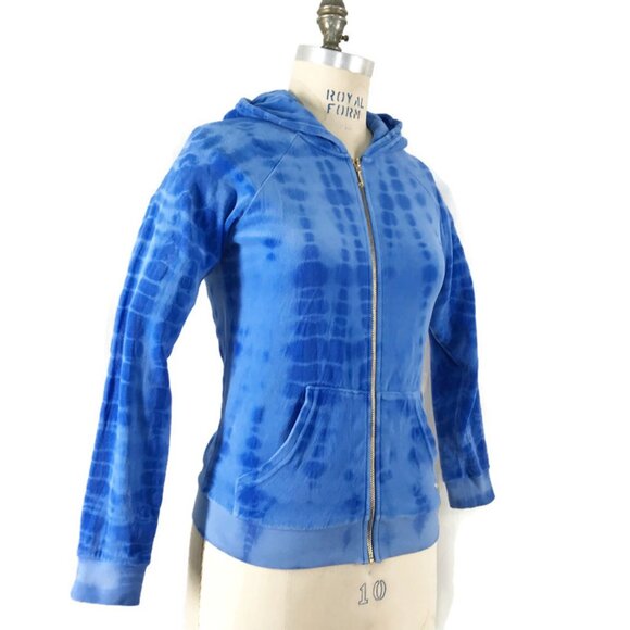 Vintage Y2K Juicy Couture Velour Hoodie Blue Tie Dye Track Jacket Blue - Picture 1 of 7